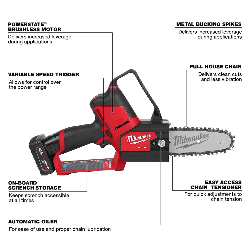 Milwaukee 2527-21 M12 FUEL HATCHET 6-Inch Pruning Saw Kit with Battery, Charger, and Chain image 2