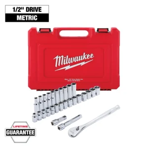 28-Piece 1-2 Drive Metric Ratchet and Socket Set with FOUR FLAT Sides Toolking