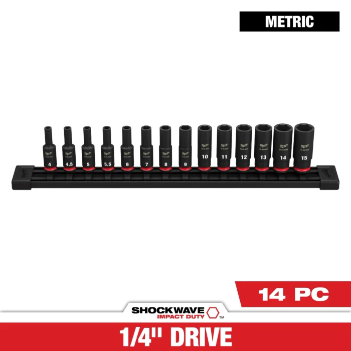 MILWAUKEE 14PC SHOCKWAVE Impact Duty Metric Deep 6 Point Socket Set ToolKing MILWAUKEE 14PC SHOCKWAVE Impact Duty Metric Deep 6 Point Socket Set ToolKing