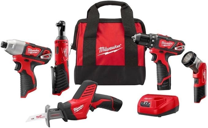 Milwaukee 2498-25 M12 12V Cordless 5-Tool Combo Kit – ToolKing Milwaukee 2498-25 M12 12V Cordless 5-Tool Combo Kit – ToolKing