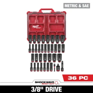 Milwaukee 36PC SHOCKWAVE Impact Duty Socket 3-8 Drive Set with PACKOUT Toolking